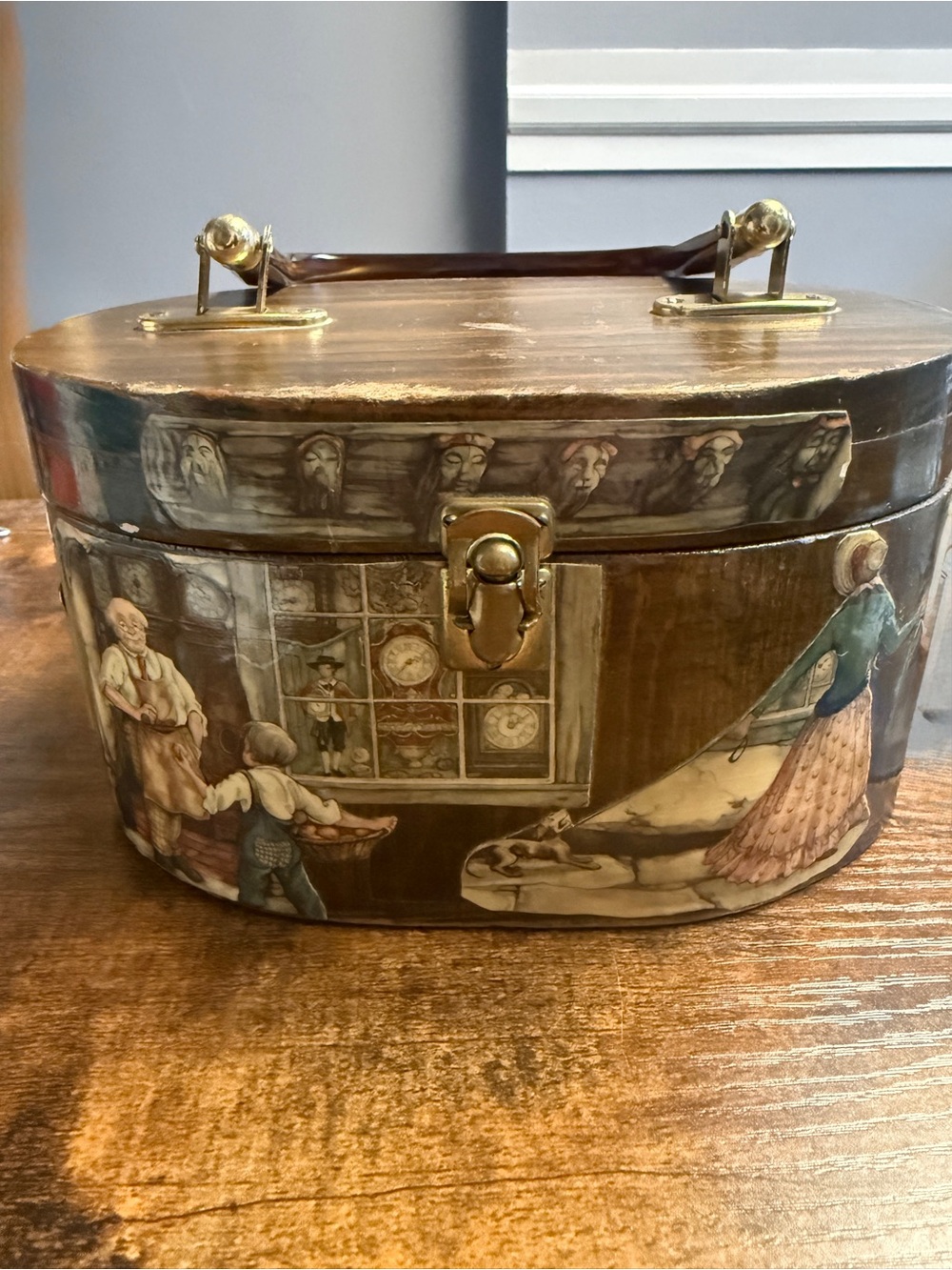 Vintage-Style Art Deco Wooden Handbag - Storage Box Brass Hardware
